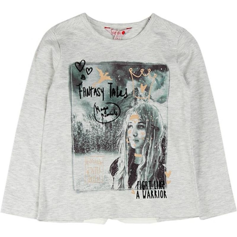 Gray Long Sleeve Tee with Artistic Graphic